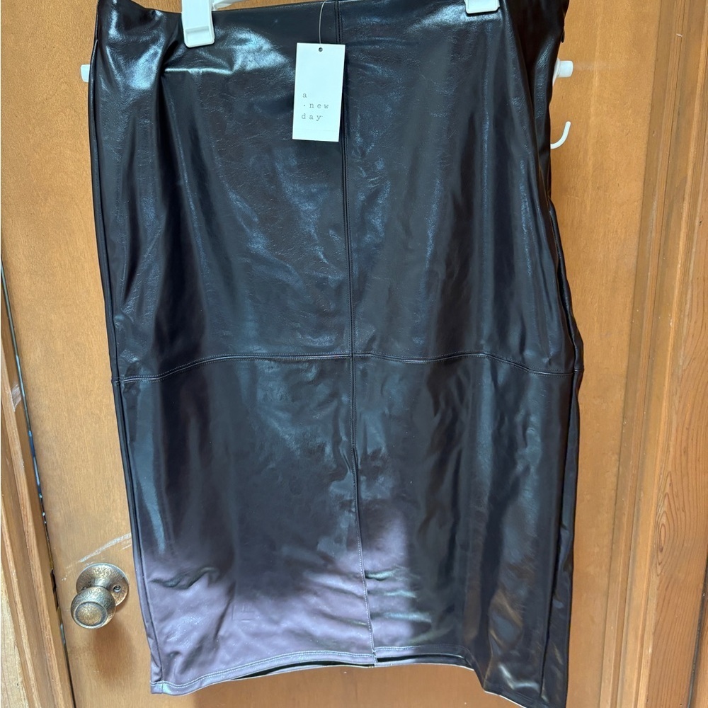 A New Day Brown Faux Leather Skirt Size 14